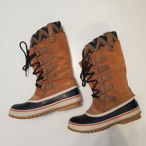 SOREL 6 Duck Boots Joan Of Arctic Knit II Boot Elk Waterproof Leather Laces Boho